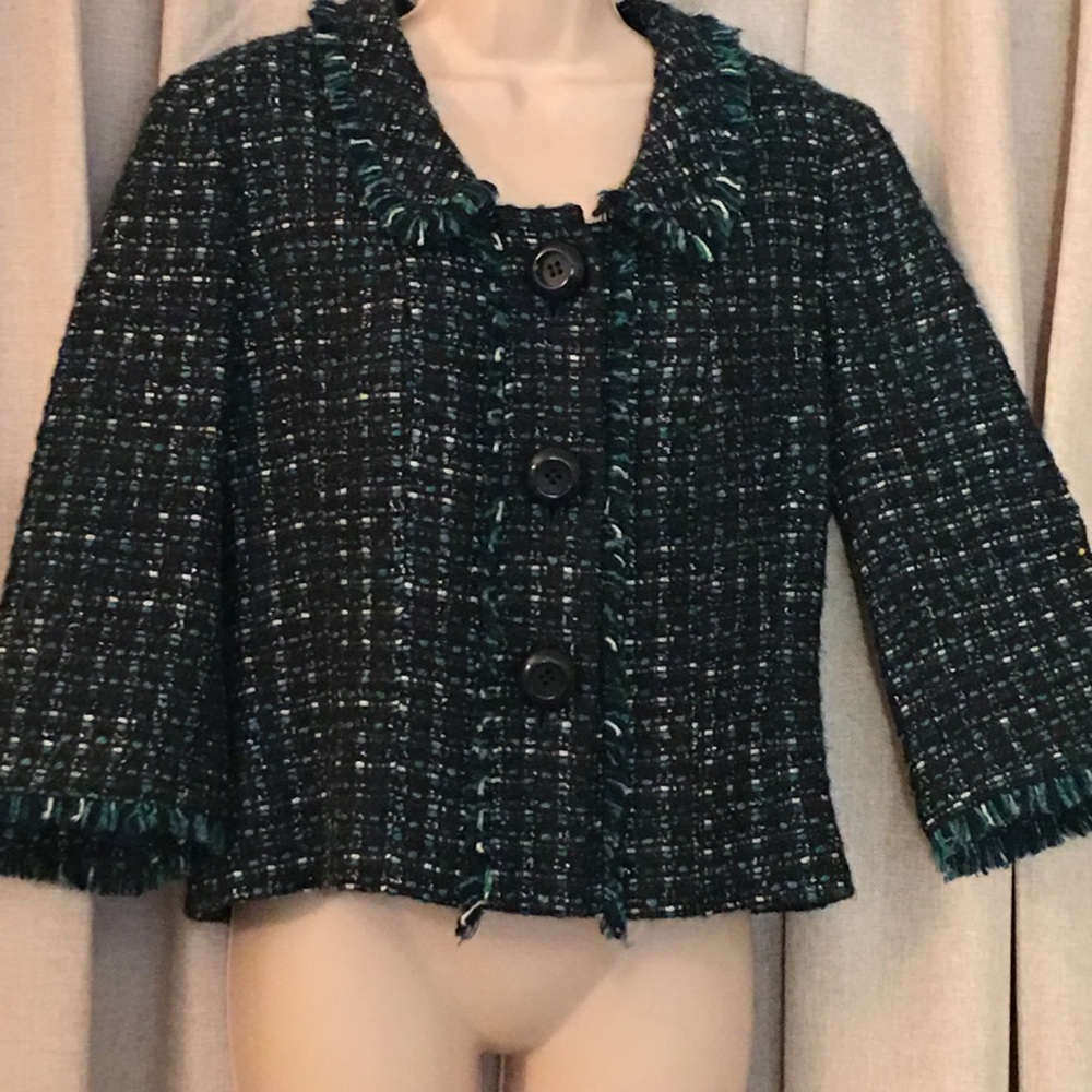 Beautiful teal woven cropped blazer